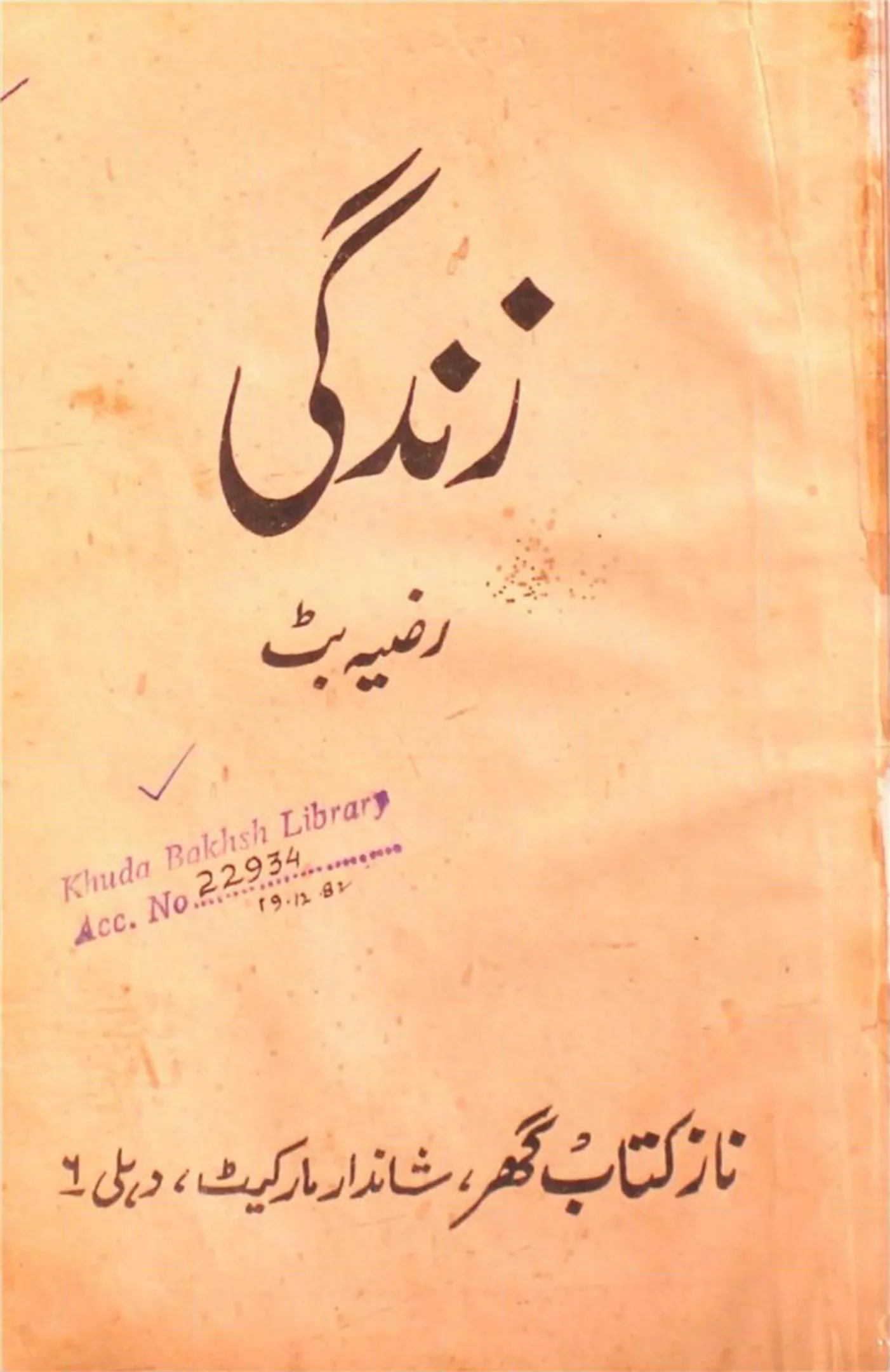 Published cover of Zindagi by Razia Butt